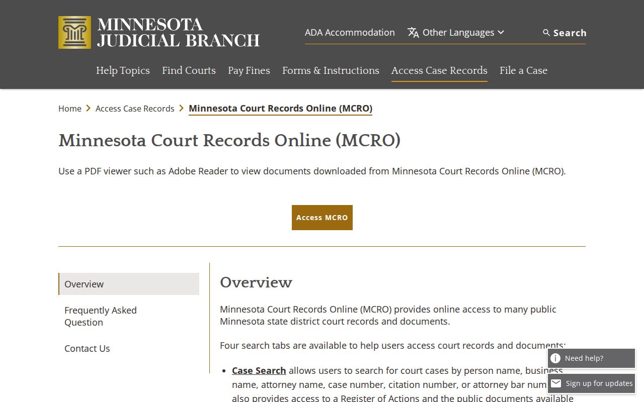 Jackson County case search MCRO access information