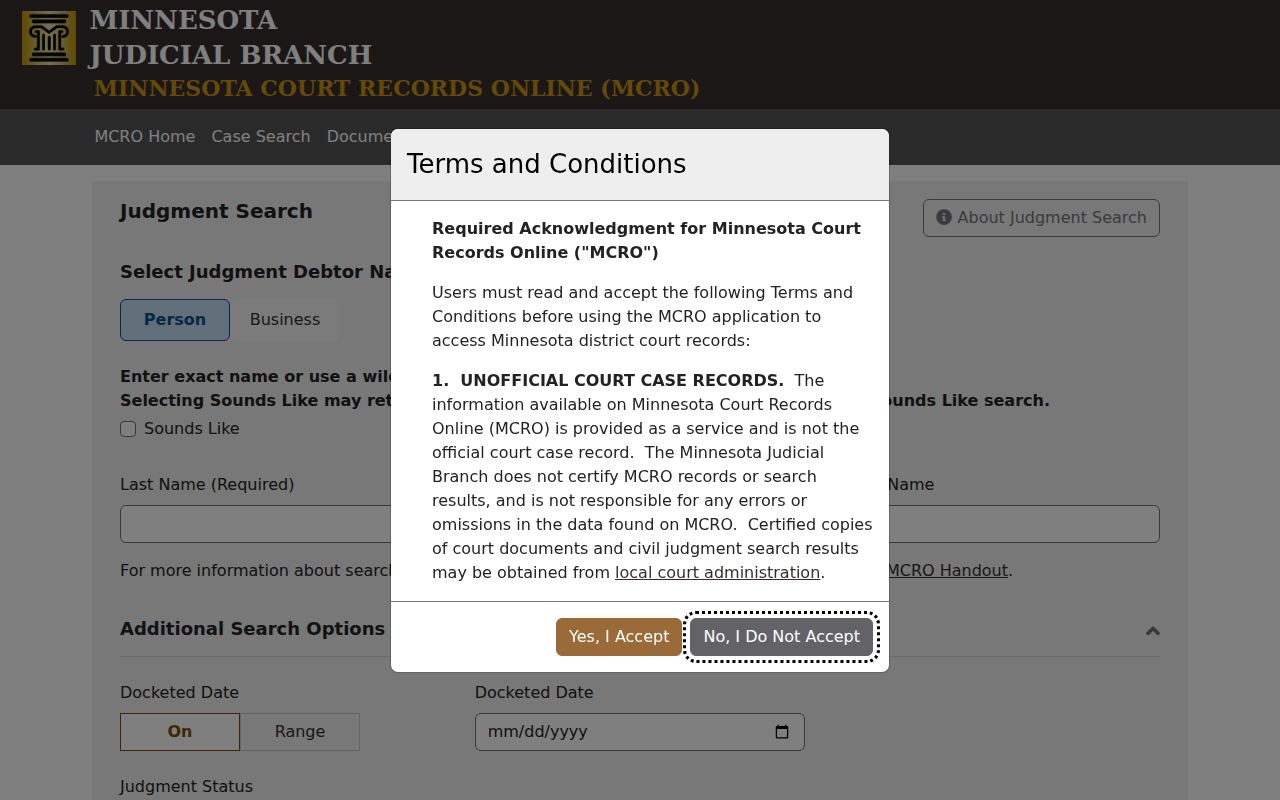 Jackson County case search through MCRO Judgment Search