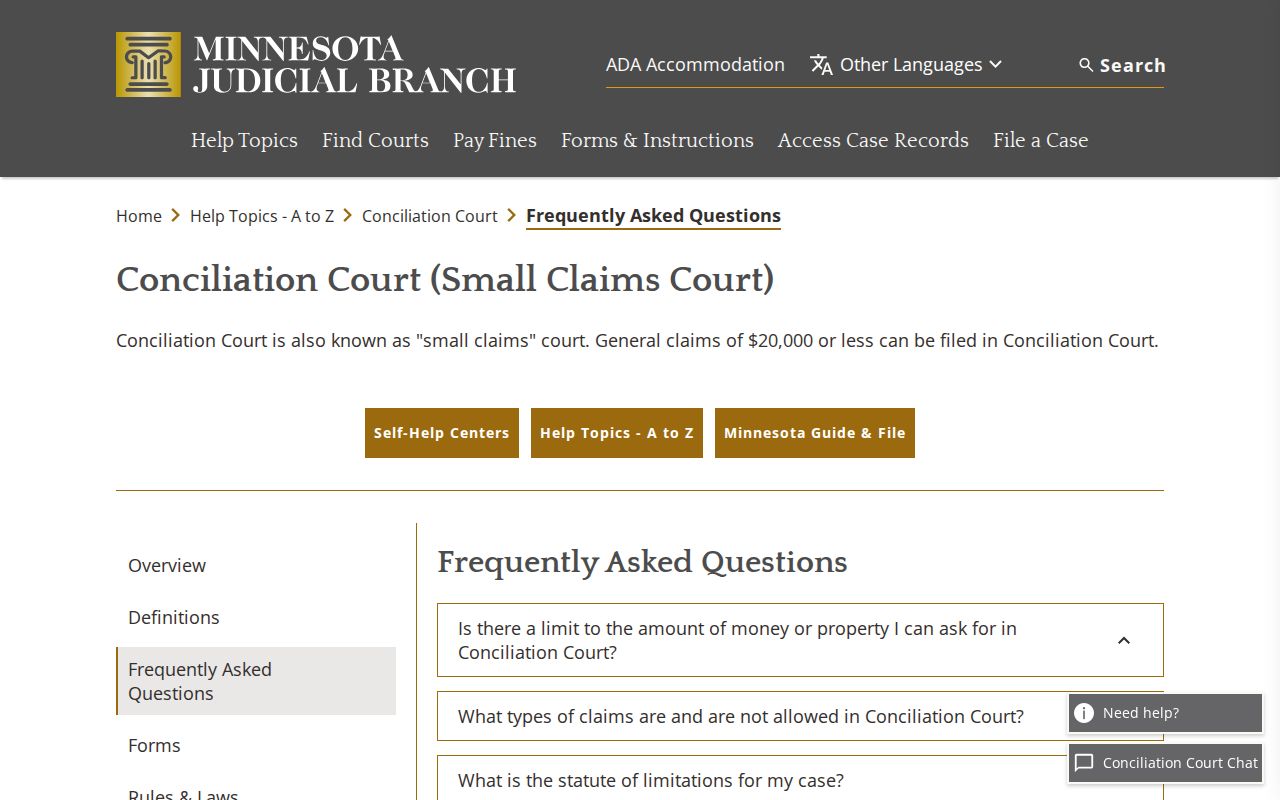 Jackson County civil docket Conciliation Court FAQ information