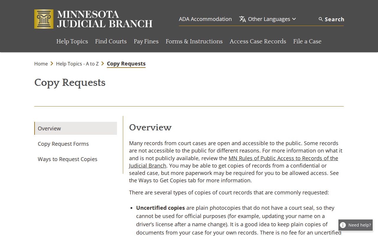 Jackson County civil docket court copy request instructions