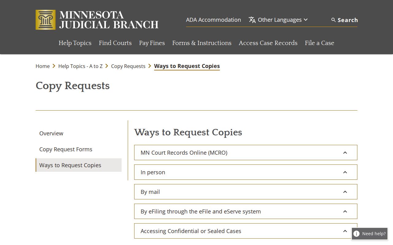 Jackson County court records request methods through Minnesota Judicial Branch