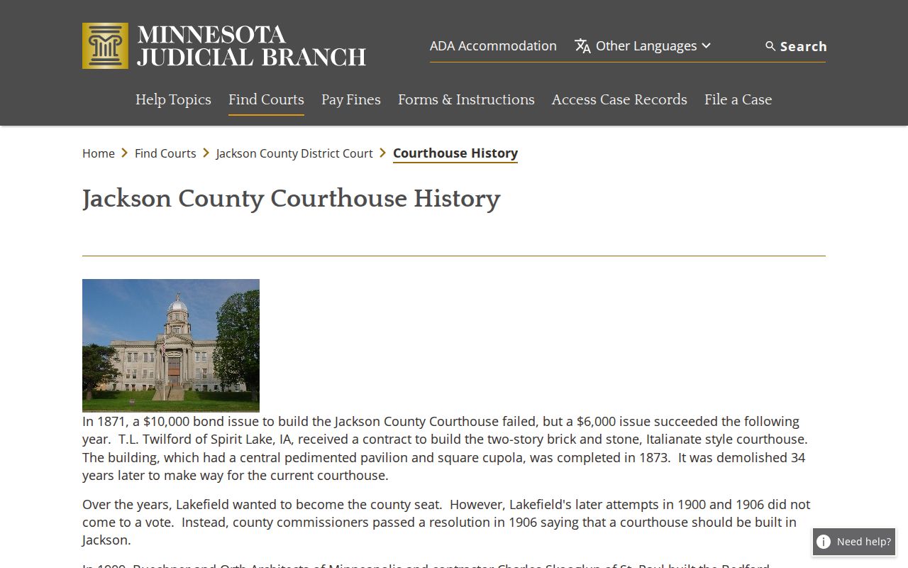 Jackson County court docket courthouse history reference
