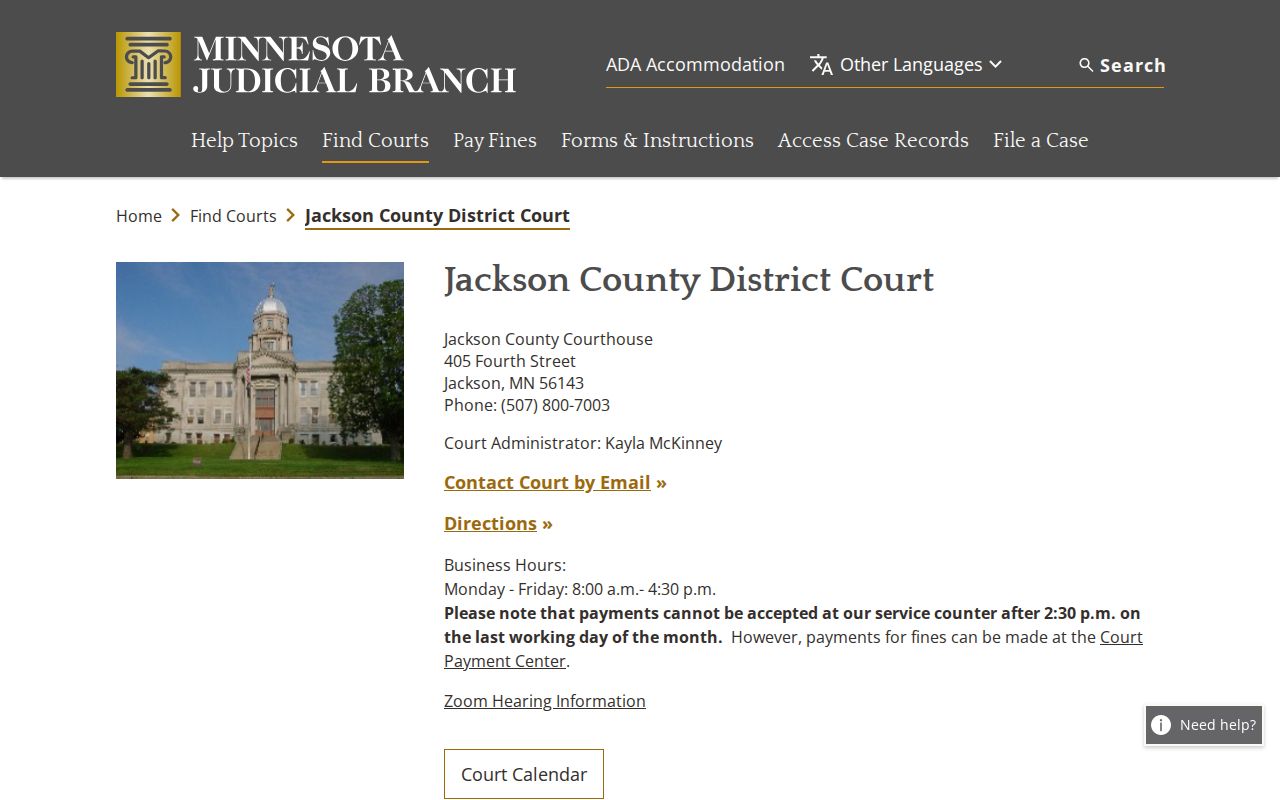 Jackson County court docket Jackson District Court landing page