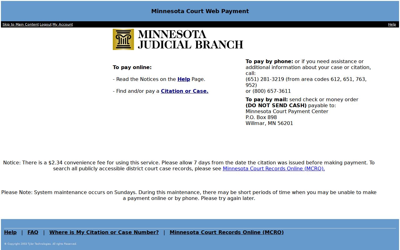 Jackson County traffic ticket lookup through Minnesota Court WebPay