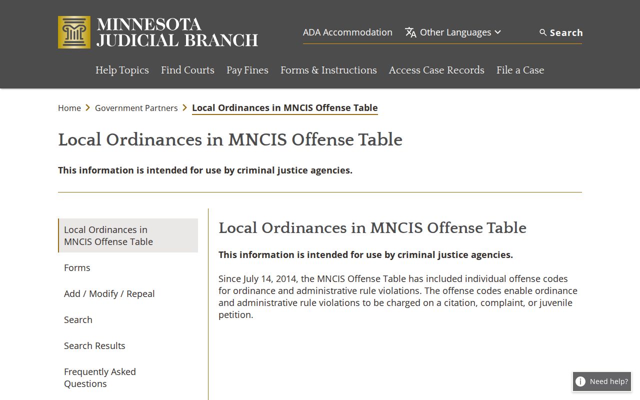 Jackson County traffic court local ordinance information in Minnesota MNCIS