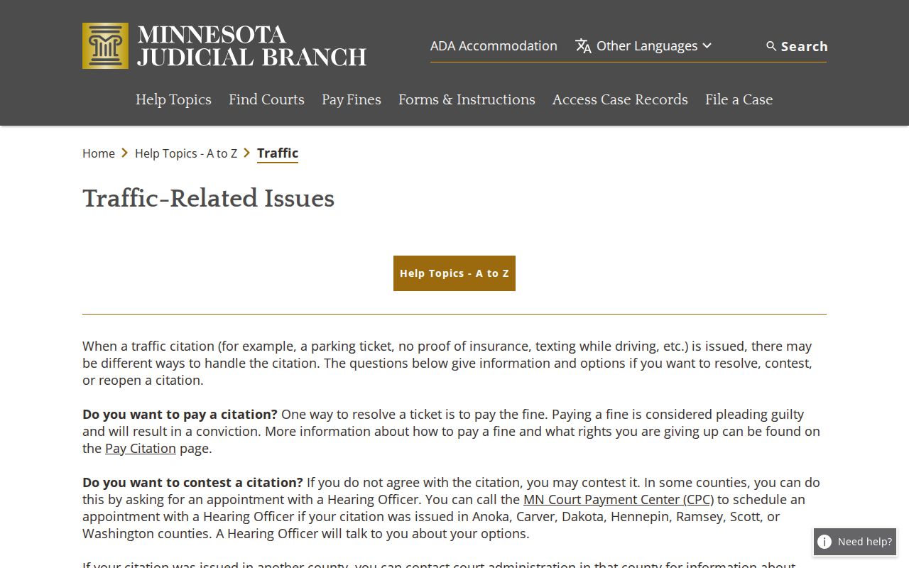 Jackson County traffic ticket guidance from Minnesota courts